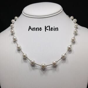 Anne Klein Faux Pearl Silver Tone Choker Necklace, 18 Inch